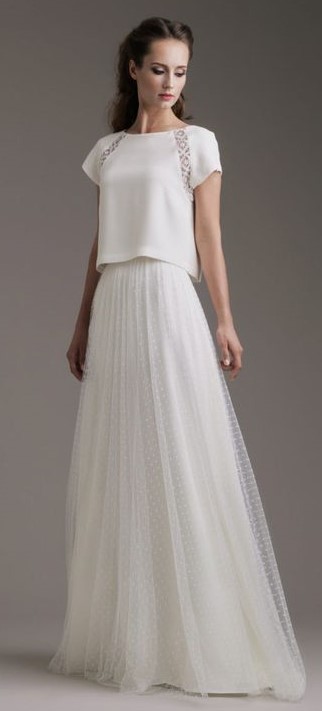 due pezzi sposa con gonna scivolata in tulla point d'esprit